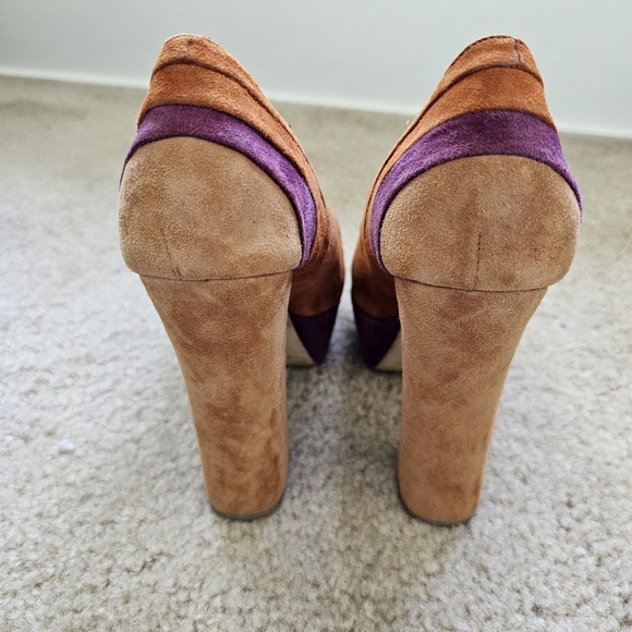 Steve Madden Gaayle suede peep toe platform chunky pumps purple brown 70s 9 - Picture 6 of 9